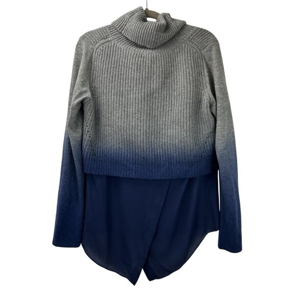 ELIE TAHARI L Sweater Popover Grey Blue Gradient Cashmere Silk Modernist Funnel - Picture 8 of 15